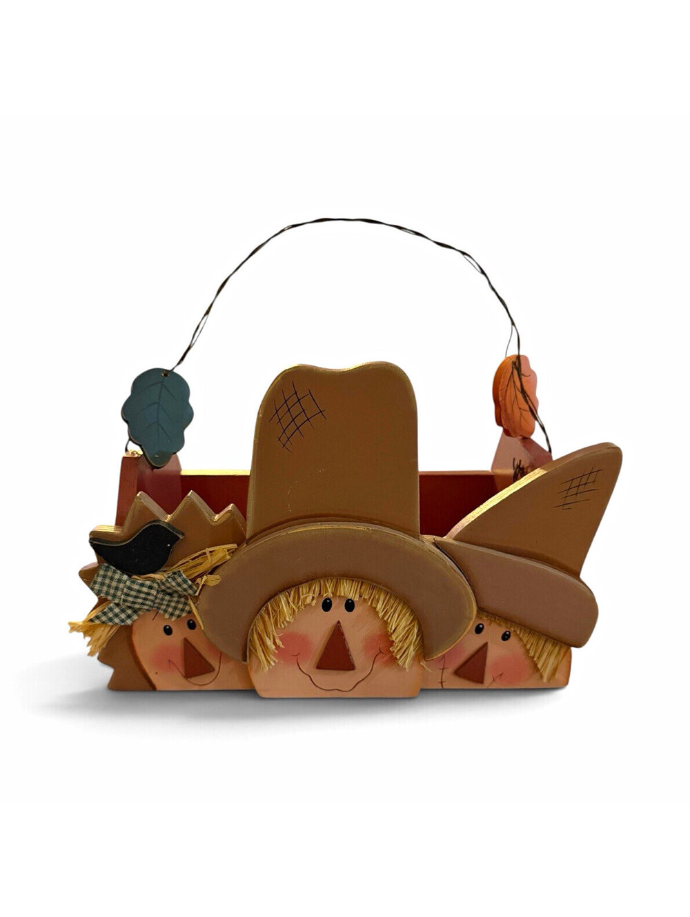 Vintage Fall Harvest Scarecrow Basket Wall Decor Wooden